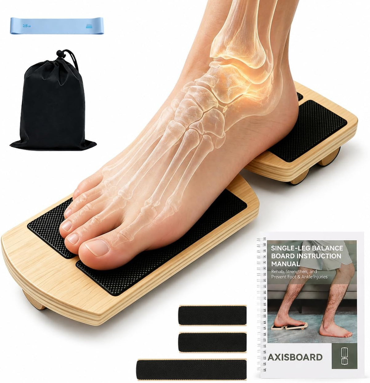 Ankle Balance Board System | Foot & Ankle Strengthener with 120-Page PT Guide, Resistance Band & Bag | Plantar Fasciitis Relief & Achilles Recovery Tool