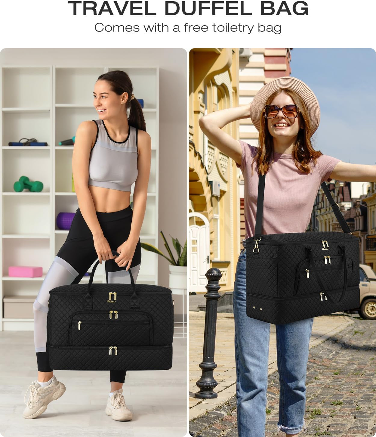 Travel Duffle Bag, Wide Open Large Weekender Bag for Women with Shoe Compartment, Carry on Overnight Bags with Toiletry Bag, Hospital Bag for Women Labor Delivery