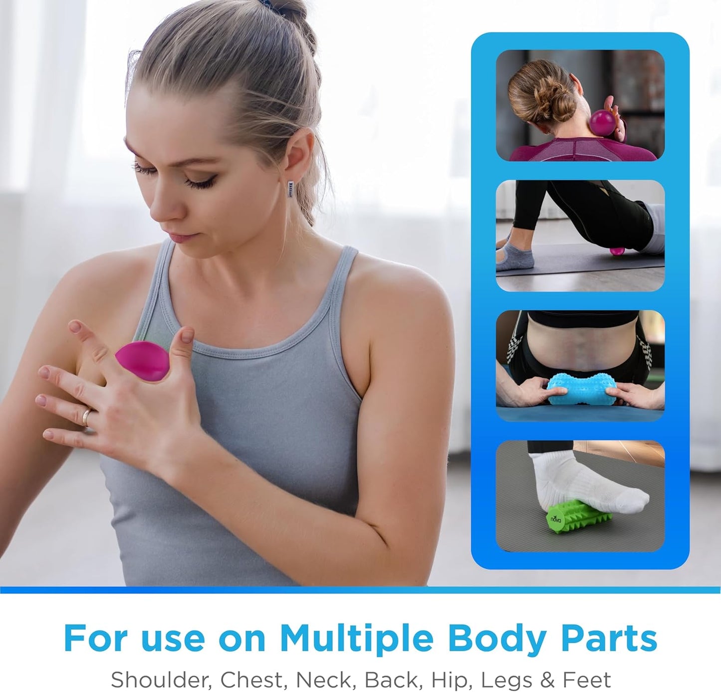 3-In-1 Hot and Cold Massage Roller Set - Foot Roller, Gel Ball, and Peanut Roller for Plantar Fasciitis, Back Pain, Trigger Point Therapy - Deep Tissue Relief Kit with Travel Bag