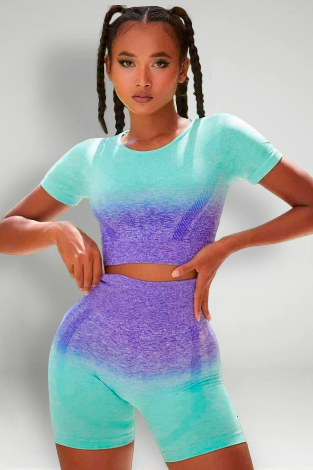 Contrast Round Neck Sports Top and Shorts Set