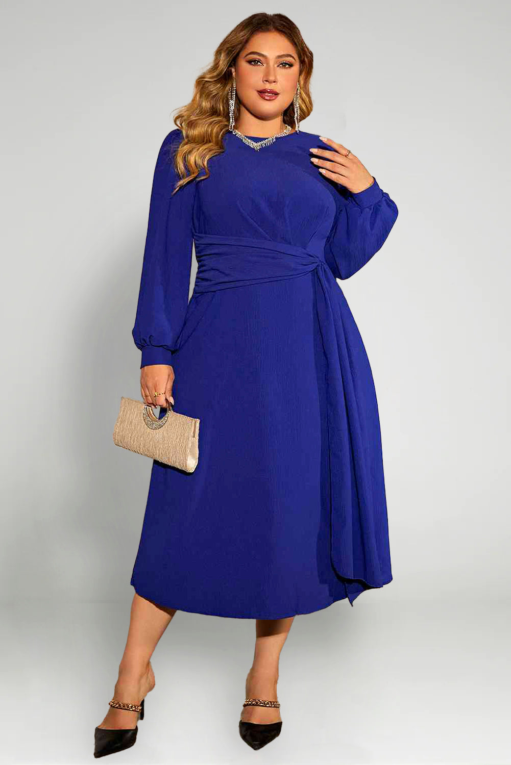 Plus Size Round Neck Long Sleeve Dress
