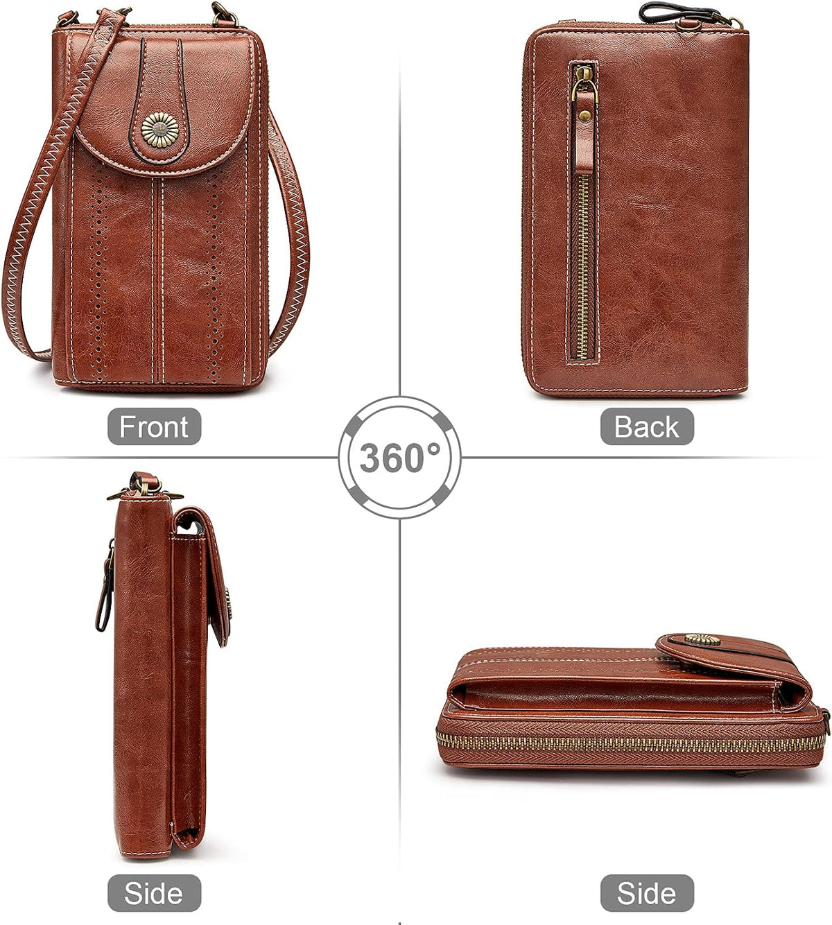Women RFID Blocking Crossbody Cell Phone Purse PU Leather Wallet