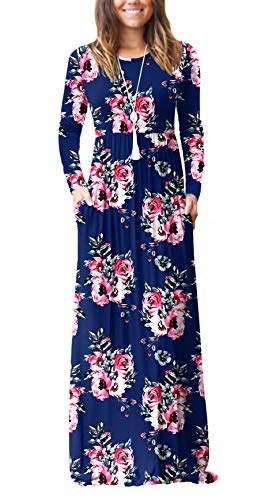 Casual Long Sleeve Black Maxi Dresses with Pockets