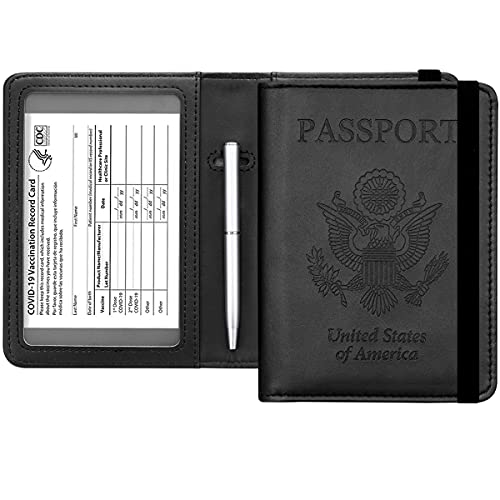 Passport and Vaccine Card Holder Leather RFID Blocking Passport Holder