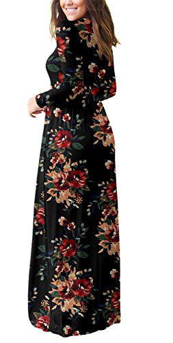 Casual Long Sleeve Black Maxi Dresses with Pockets
