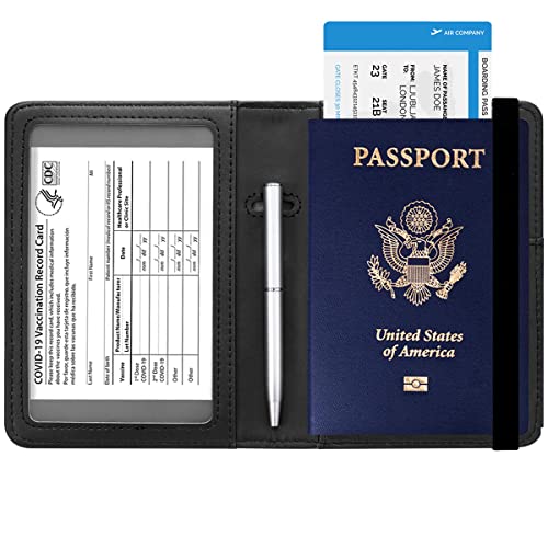 Passport and Vaccine Card Holder Leather RFID Blocking Passport Holder