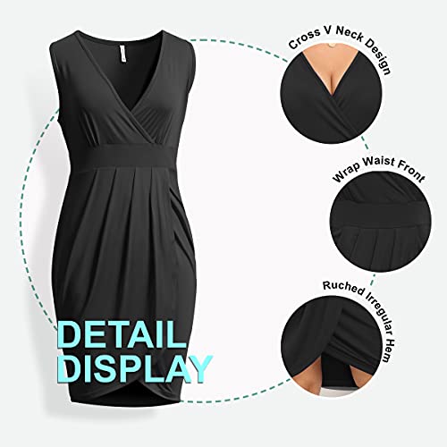 Plus Size Dress Long Sleeves Black Sexy Deep V Neck Wrap Dress