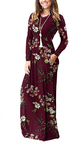 Casual Long Sleeve Black Maxi Dresses with Pockets