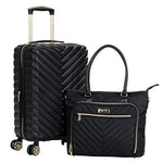 Kenneth Cole Reaction Women's Madison Square Hardside Chevron Expandable Luggage, Black, 2-Piece Set (20" & 28")