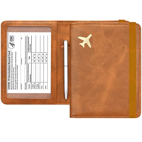 Passport and Vaccine Card Holder Leather RFID Blocking Passport Holder