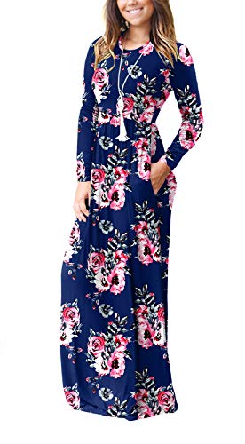 Casual Long Sleeve Black Maxi Dresses with Pockets