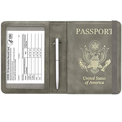 Passport and Vaccine Card Holder Leather RFID Blocking Passport Holder