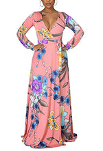 V-Neck Floral Flowy Maxi Wrap Dress
