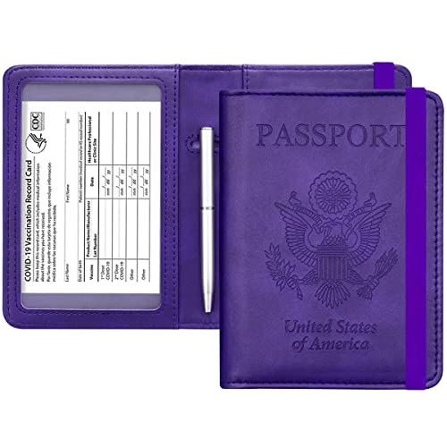 Passport and Vaccine Card Holder Leather RFID Blocking Passport Holder