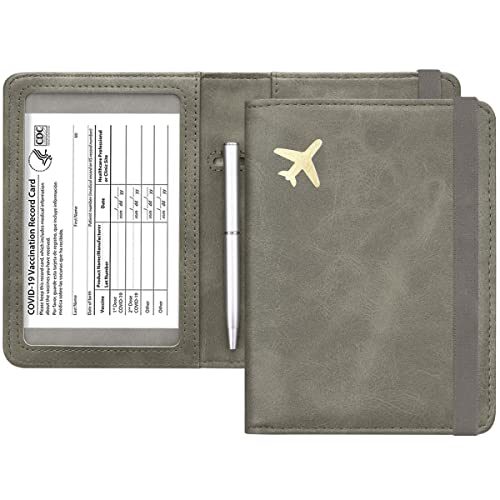 Passport and Vaccine Card Holder Leather RFID Blocking Passport Holder