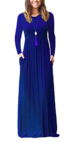 Casual Long Sleeve Black Maxi Dresses with Pockets
