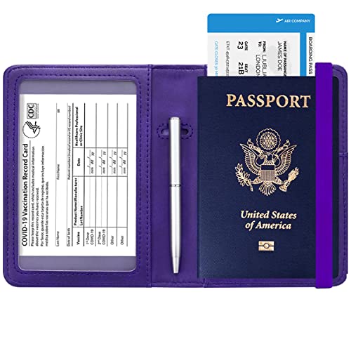 Passport and Vaccine Card Holder Leather RFID Blocking Passport Holder