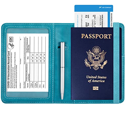 Passport and Vaccine Card Holder Leather RFID Blocking Passport Holder