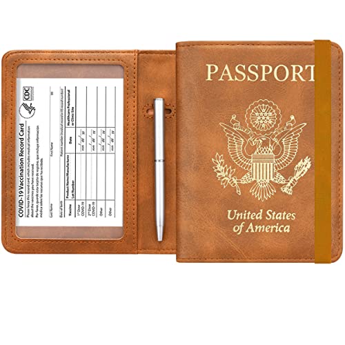 Passport and Vaccine Card Holder Leather RFID Blocking Passport Holder