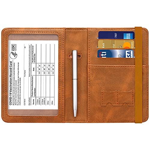 Passport and Vaccine Card Holder Leather RFID Blocking Passport Holder