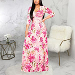 V-Neck Floral Flowy Maxi Wrap Dress