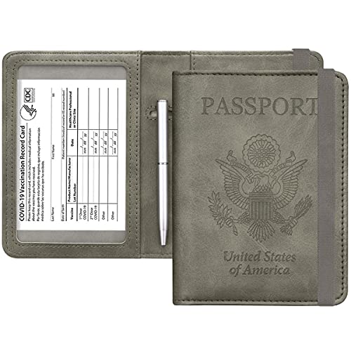 Passport and Vaccine Card Holder Leather RFID Blocking Passport Holder