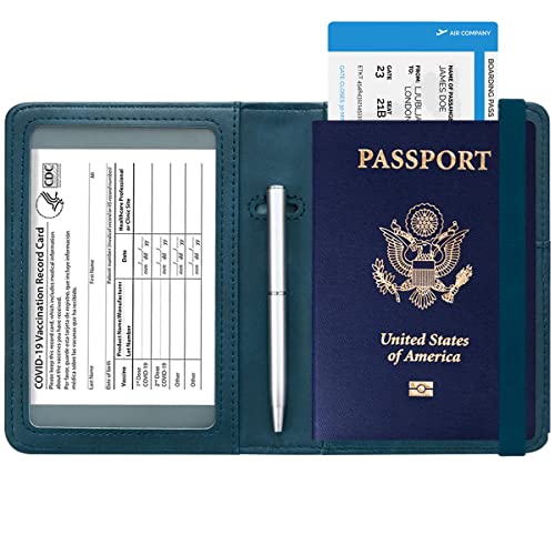 Passport and Vaccine Card Holder Leather RFID Blocking Passport Holder