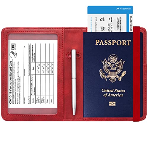 Passport and Vaccine Card Holder Leather RFID Blocking Passport Holder