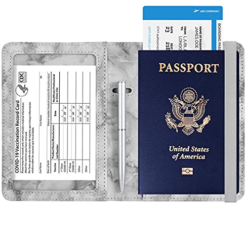 Passport and Vaccine Card Holder Leather RFID Blocking Passport Holder