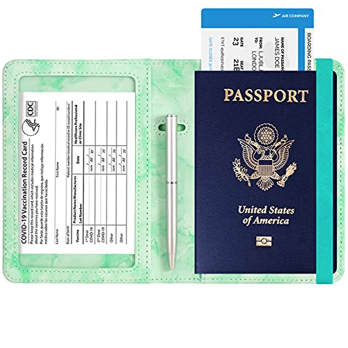 Passport and Vaccine Card Holder Leather RFID Blocking Passport Holder