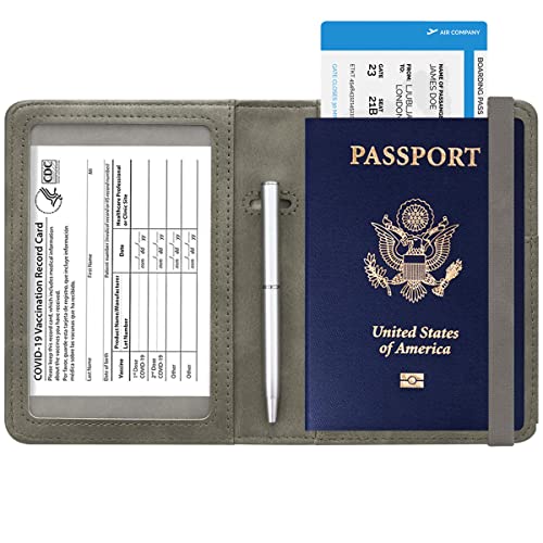 Passport and Vaccine Card Holder Leather RFID Blocking Passport Holder