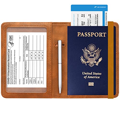 Passport and Vaccine Card Holder Leather RFID Blocking Passport Holder