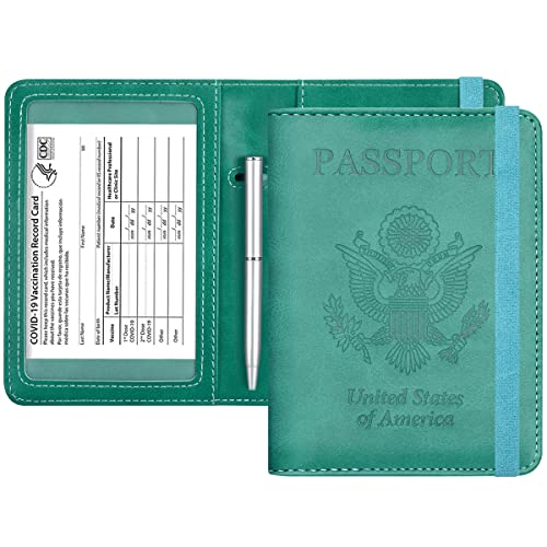 Passport and Vaccine Card Holder Leather RFID Blocking Passport Holder
