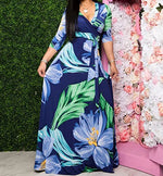 V-Neck Floral Flowy Maxi Wrap Dress