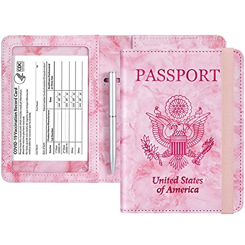 Passport and Vaccine Card Holder Leather RFID Blocking Passport Holder