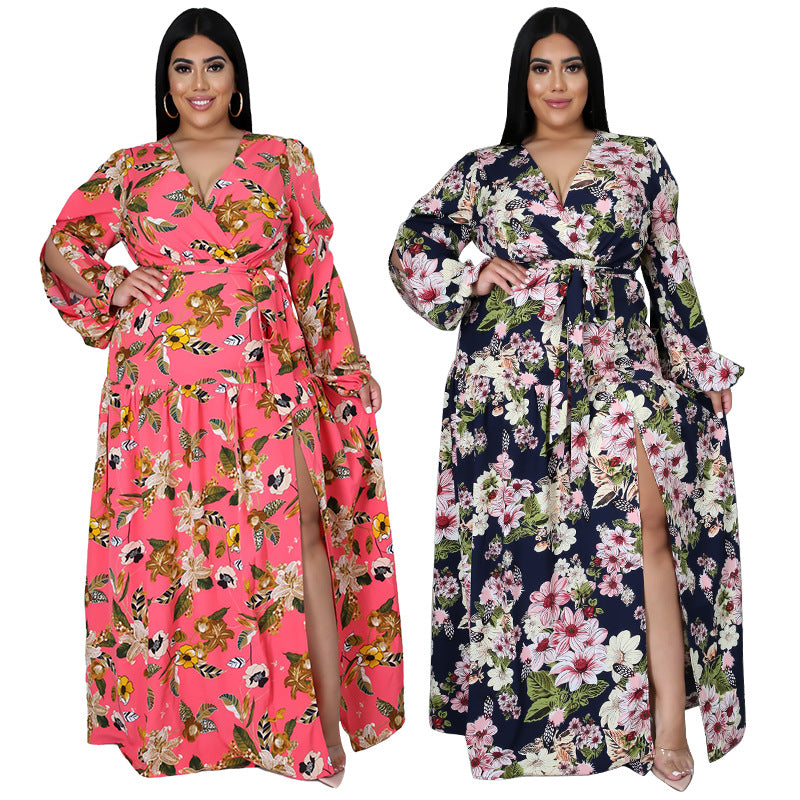 Plus Size New Women Clothing Cardigan Dress Office High Waist Print Dress