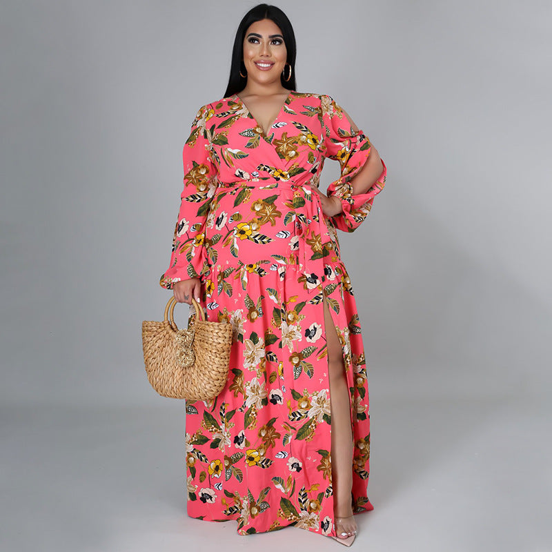 Plus Size New Women Clothing Cardigan Dress Office High Waist Print Dress