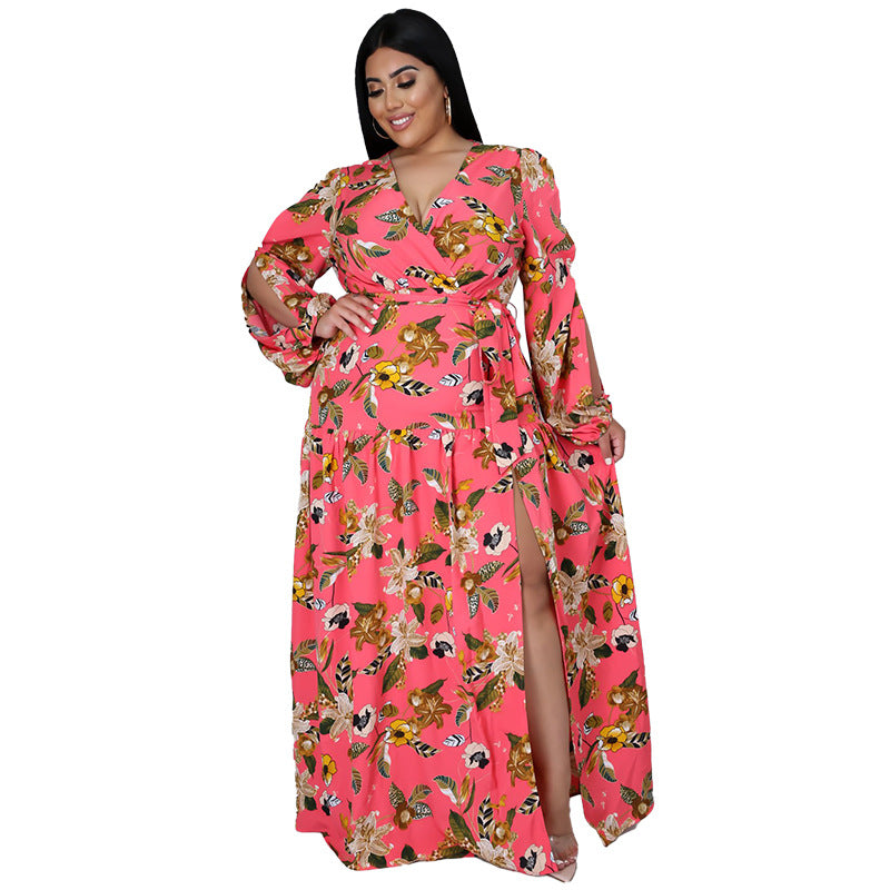 Plus Size New Women Clothing Cardigan Dress Office High Waist Print Dress