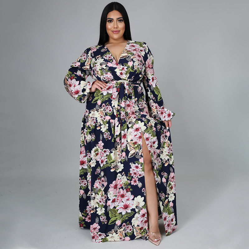 Plus Size New Women Clothing Cardigan Dress Office High Waist Print Dress