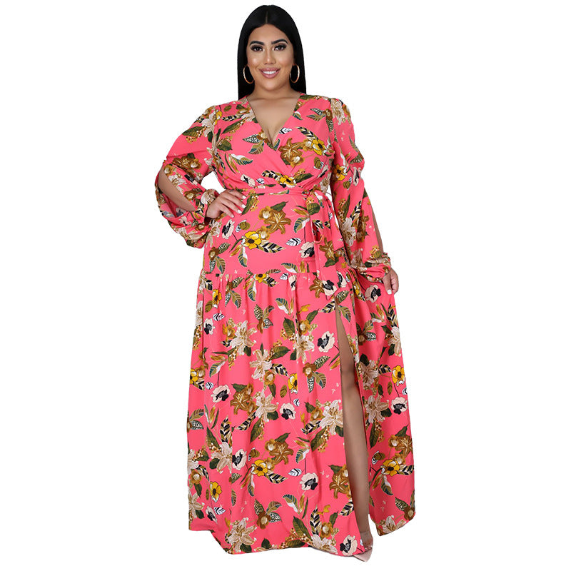 Plus Size New Women Clothing Cardigan Dress Office High Waist Print Dress