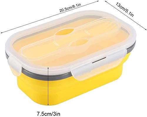 Lunch Box Collapsible Food Storage with Fork Spoon Expandable Microwave Safe
