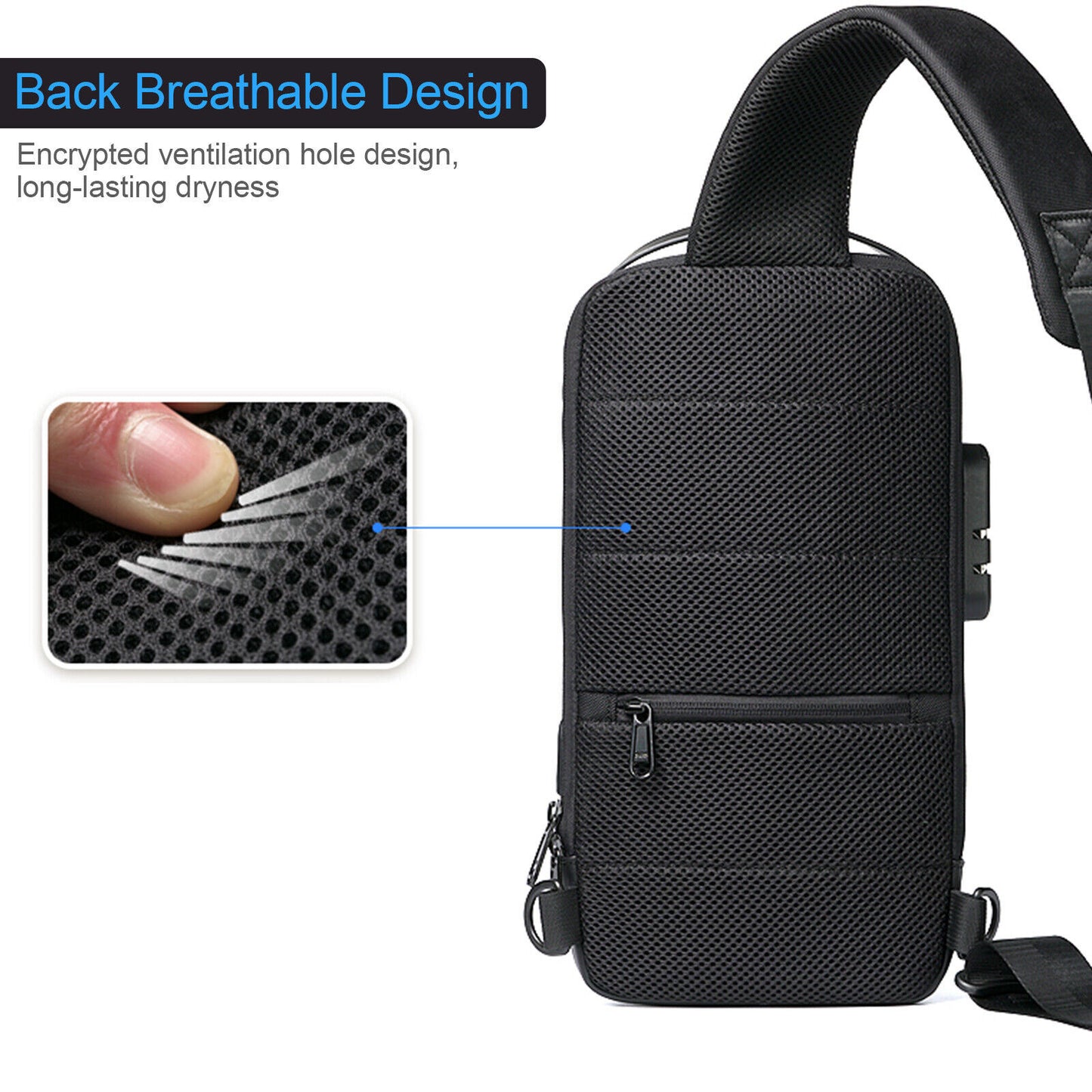 Anti Theft Sling Bag Waterproof Crossbody Backpack w USB Charge Port
