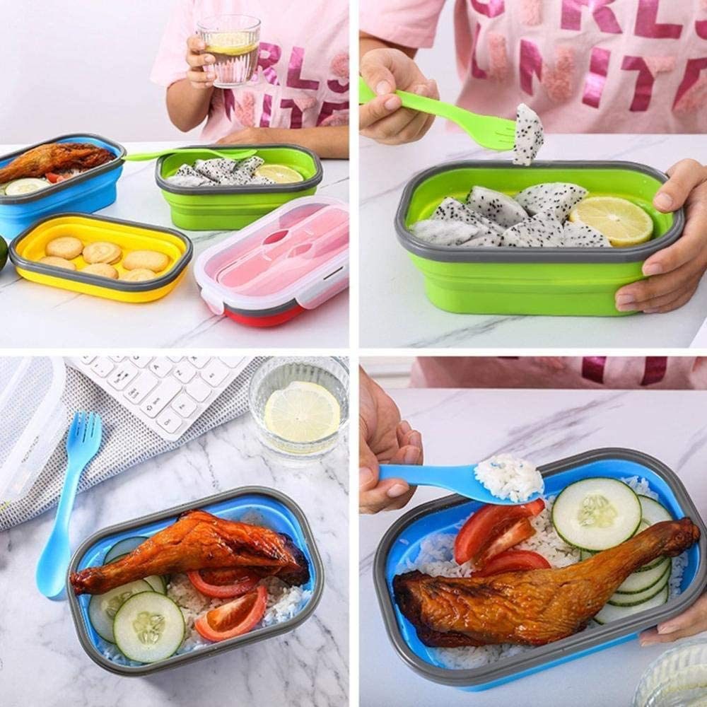 Lunch Box Collapsible Food Storage with Fork Spoon Expandable Microwave Safe