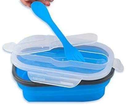 Lunch Box Collapsible Food Storage with Fork Spoon Expandable Microwave Safe