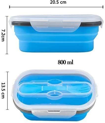 Lunch Box Collapsible Food Storage with Fork Spoon Expandable Microwave Safe