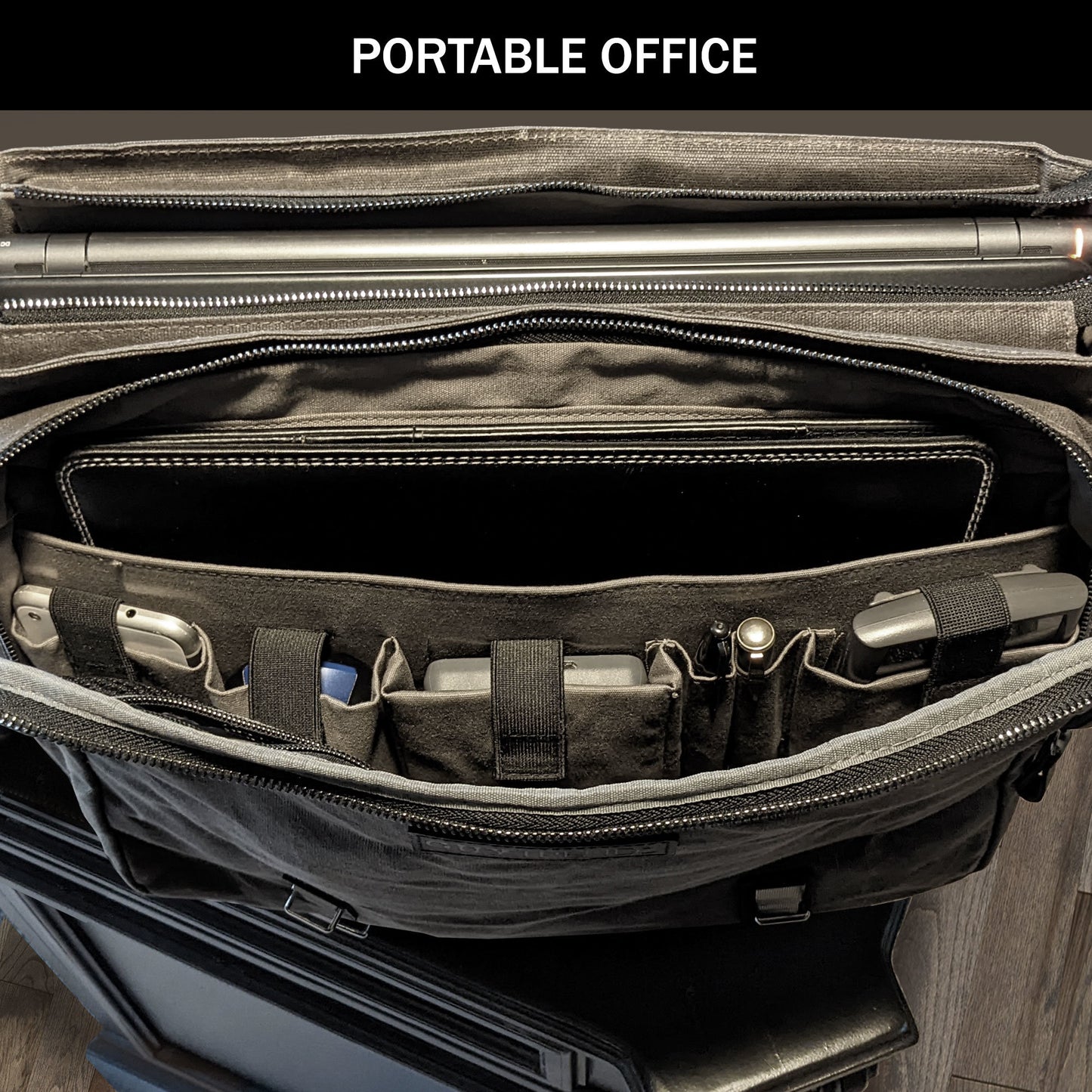 Canvas Messenger Bag for Men; Laptop Case; Satchel | Office Professionals; Students; Travel | Waxed Canvas; Genuine Leather; Smoked Metal Hardware | Portable Office; Trolley Sleeve; Organizer