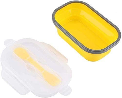 Lunch Box Collapsible Food Storage with Fork Spoon Expandable Microwave Safe
