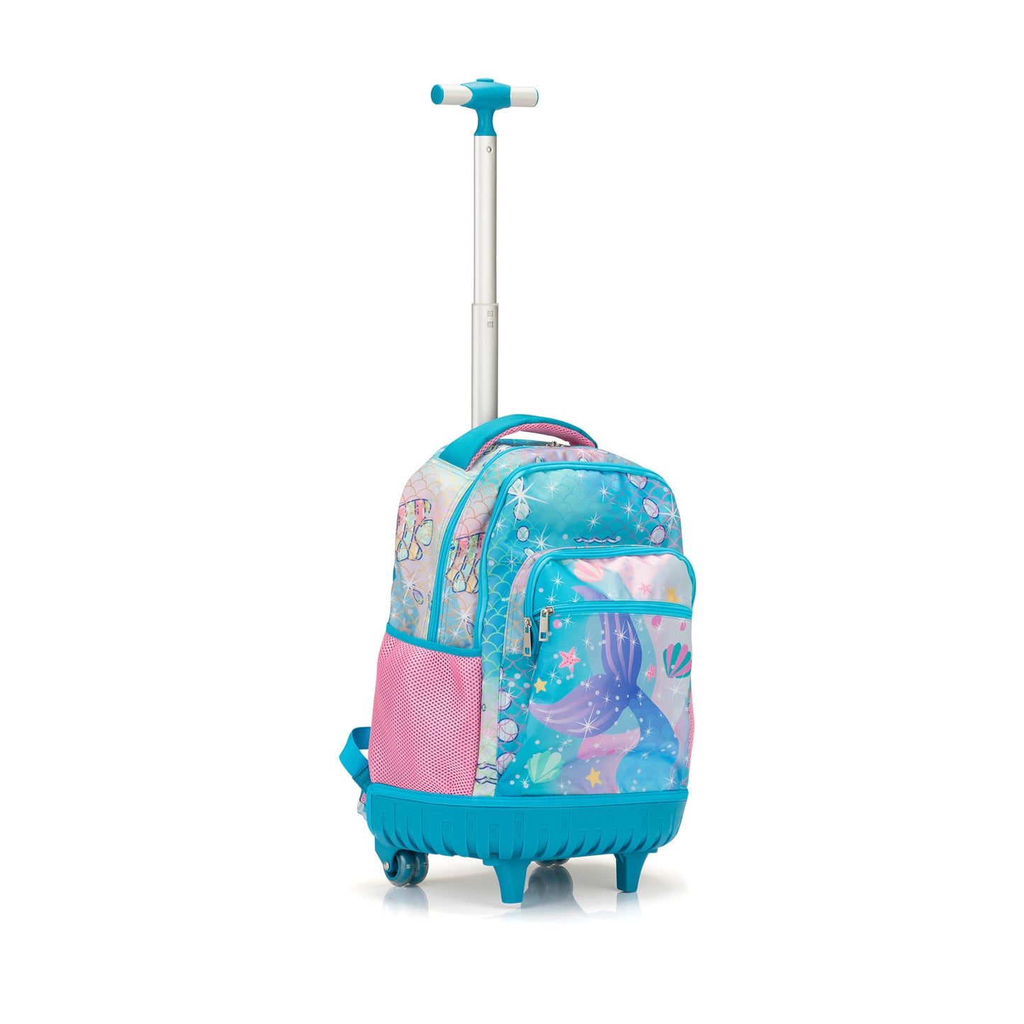 20-Inch 3PCS Kids Rolling Luggage Set; Trolley Backpack with Lunch Bag and Pencil Case for Girls; Suitcase with Mermaid Pattern
