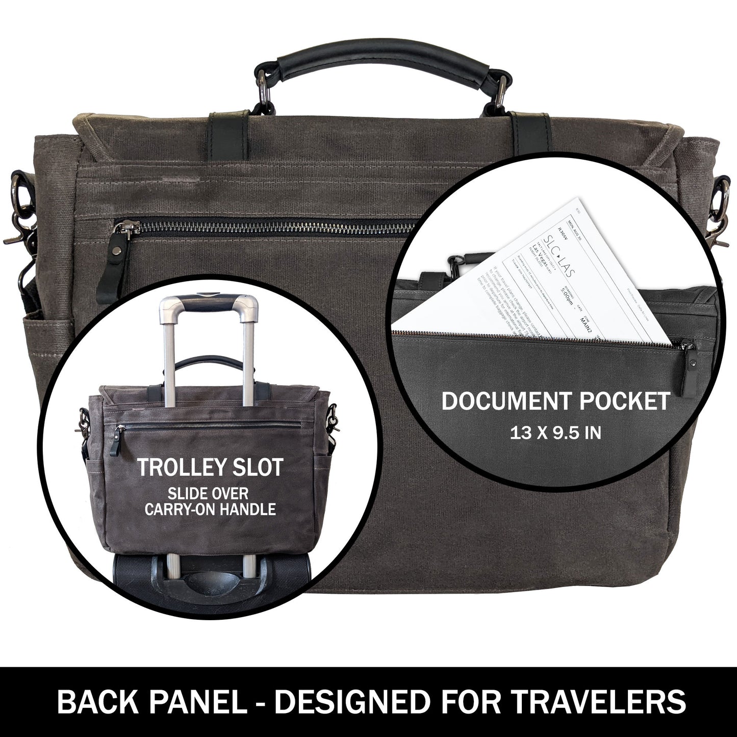 Canvas Messenger Bag for Men; Laptop Case; Satchel | Office Professionals; Students; Travel | Waxed Canvas; Genuine Leather; Smoked Metal Hardware | Portable Office; Trolley Sleeve; Organizer