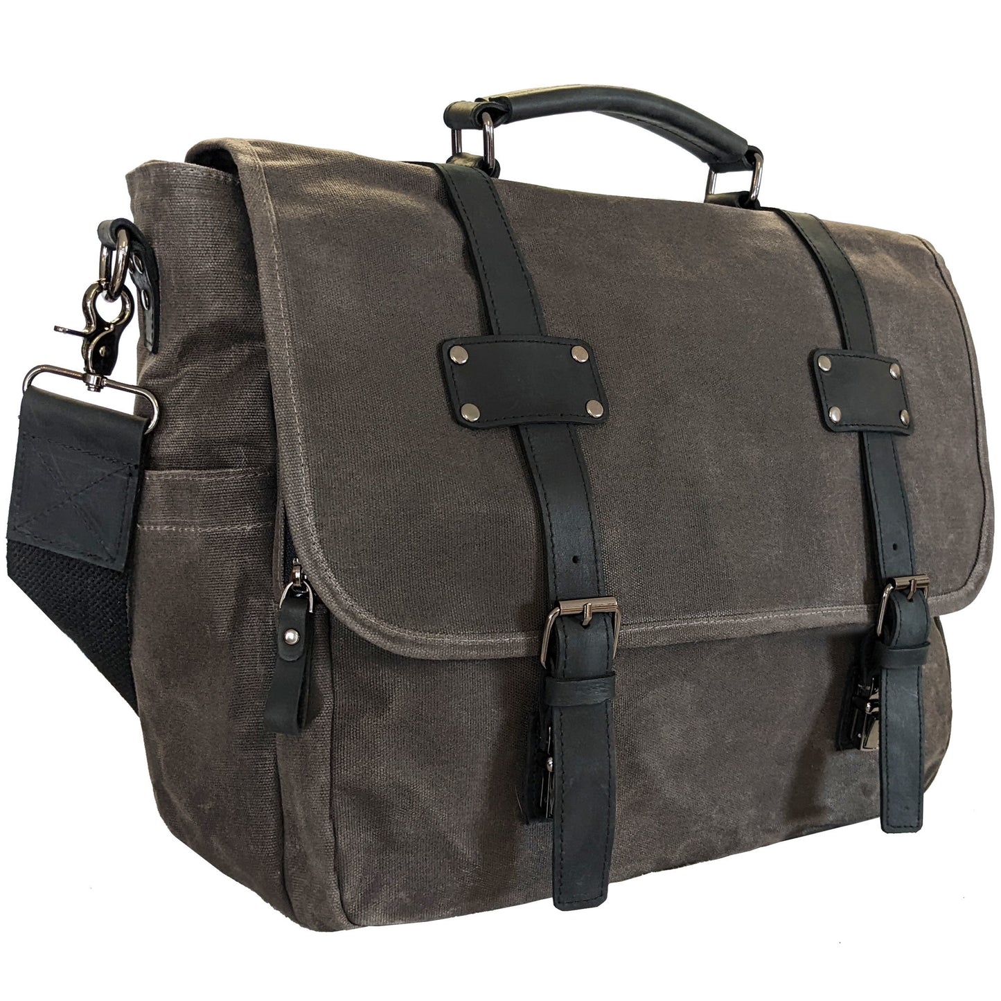 Canvas Messenger Bag for Men; Laptop Case; Satchel | Office Professionals; Students; Travel | Waxed Canvas; Genuine Leather; Smoked Metal Hardware | Portable Office; Trolley Sleeve; Organizer